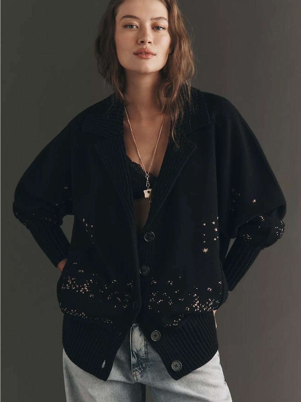 NWT By Anthropologie Collared V-Neck Butterfly Cardigan XXS NEW